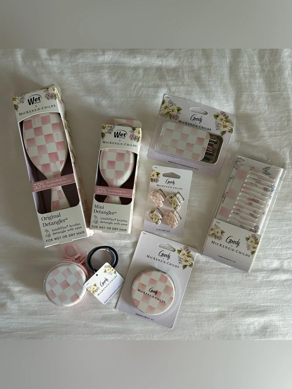 MacKenzie-Childs x Goody Wet Brush Pink White Checkered Bundle Set Child